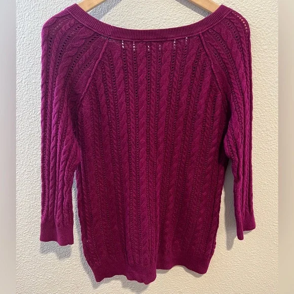 American Eagle Y2K Cable Knit Crewneck Sweater Fuchsia Purple Medium - Picture 8 of 11